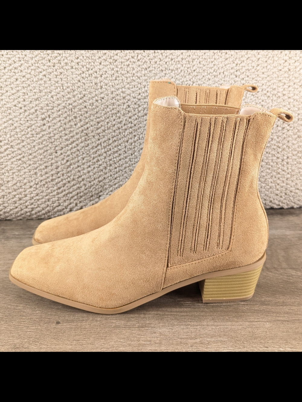 Lulus Thatcher Almond Tan Vegan Suede Ankle Boots Size 11 Block 2" Heel